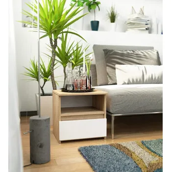 Noční stolek Noční stolek s poličkou VALESTRA - dub sonoma / bílý