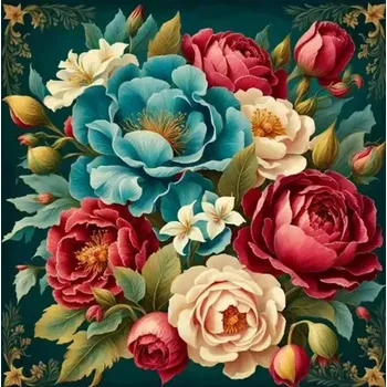 Diamantové malování Diamantové malování/Homfun - Kytice barevná + perleťové kamínky (30x30)