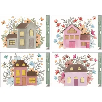Okenní dekorace Okenní fólie s glitry - Domky - 35 x 50 cm - 6794