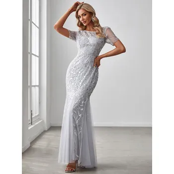 Dámské šaty Tylové šaty s flitry a rybím ocasem na párty Barva: Stříbrná, Velikost: M