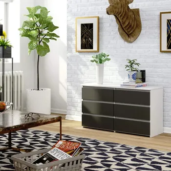 Komoda Úzká komoda se šuplíky VALESTRA - bílá / tmavě šedá