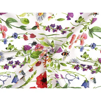 Bavlněná látka / plátno luční květy šíře 220 cm, barva bílá