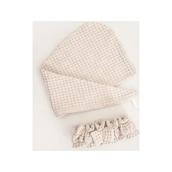 Sprchový závěs Zestaw opaska i turban | VAFFEL | beżowe | 10x23 cm | 25x75 cm | 769276