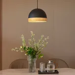 Lindby Lonnaris závěsné světlo ratan černá 1 zdroj - stropní držák – Ø 10 cm, výška 2,5 cm černá, ratan přírodní 1 x 15 W LED - Doprava zdarma