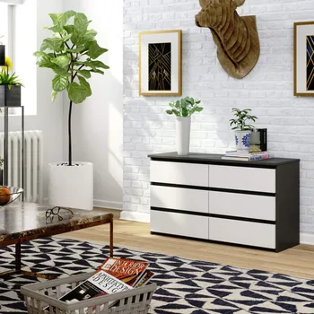 Komoda Úzká komoda se šuplíky VALESTRA - tmavě šedá / bílá