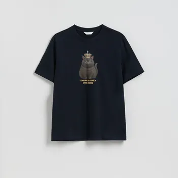 Pánské tričko Reserved - Tričko regular s potiskem - antracitová - 987HL-86X - 987HL-86X-S