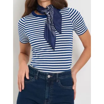 Sinsay - Bavlněné pruhované tričko - modrá - 244HB-55X - 244HB-55X-S