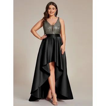 Dámské šaty Asymetrické plesové šaty s hlubokým výstřihem do V Barva: Černá, Velikost: 8XL