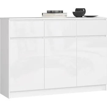 Komoda Komoda se šuplíky a dvířky SAVRILA - bílá / bílá lesklá