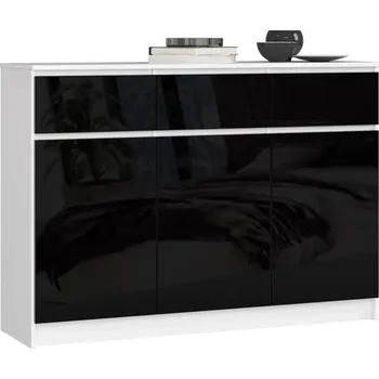 Komoda Komoda se šuplíky a dvířky SAVRILA - bílá / černá lesklá
