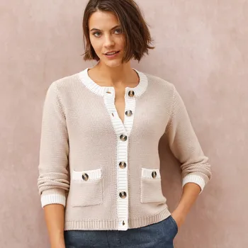 Dámský svetr Dvoubarevný propínací svetr s kapsami béžová/režná 54