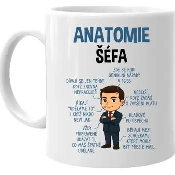 Žertovný předmět Anatomie šéfa - hrnek s potiskem- Tričkový.cz