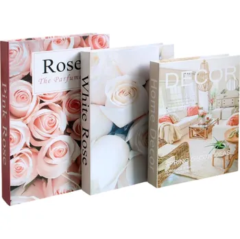 Dekorační falešné knihy 3 ks Neotevíratelné bytové dekorace Rose White Rose Home Decor stylová dekorace