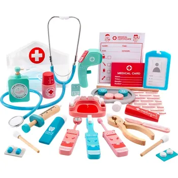 Dřevěná hračka Dřevěná lékařská sada Malý doktor s čepcem