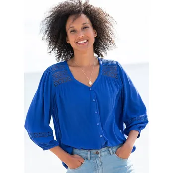 Halenka s výstřihem do V a macramé modrá 48