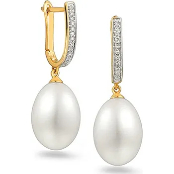 Náušnice Perlové náušnice s brilianty, žluté zlato, 14K IZBR196N + dárkové balení LUXUS zdarma