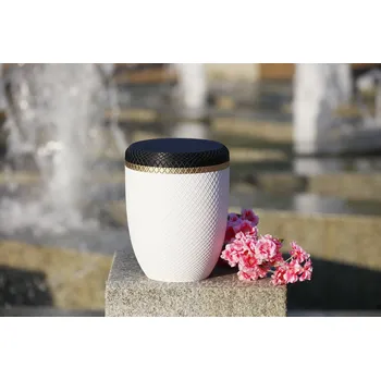 Smuteční dekorace Plastová urna dualtone zlatý pásek