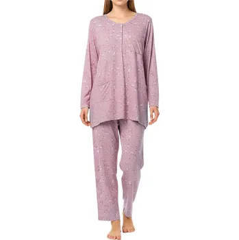 Dámské pyžamo Dámské bavlněné pyžamo s kapsou – dlouhý kabátek Linda - 2315 XXL světle růžová