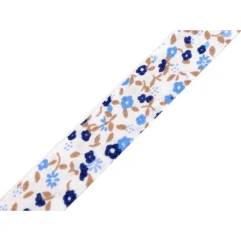 Šikmý proužek bavlněný vzorovaný šíře 20 mm zažehlený, střední, 920109//2 modrá světlá květy