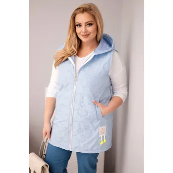 Dámská vesta Dámská vesta Plus Size s kapucí a květinovým prošíváním modrá Barva: Modrý, Velikost: universal