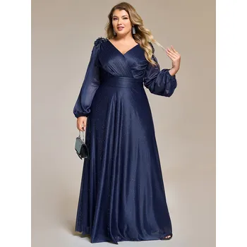 Dámské šaty Večerní šifonové šaty s korálkovou výzdobou Barva: Tmavě Modrá, Velikost: 5XL