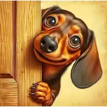 Diamantové malování Diamantové malování/Homfun - Jezevčík vykukuje + perleťové kamínky (30x30)