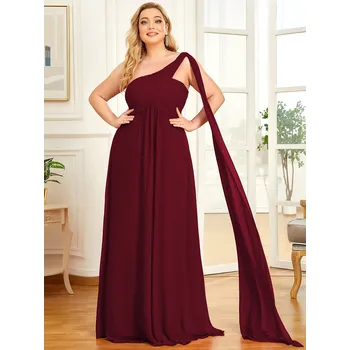 Dámské šaty Asymetrické šaty s vlečkou a řasením Barva: Bordová, Velikost: 7XL