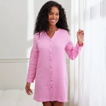 Dámská noční košile Mušelínová krátká noční košile na knoflíčky růžová 38