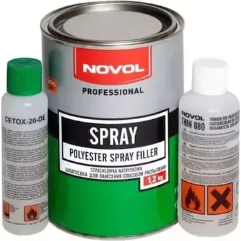Karosářský tmel NOVOL polyesterový stříkací tmel SPRAY (+ředidlo PE) 1,2kg + 0,08l (1201.01200r)