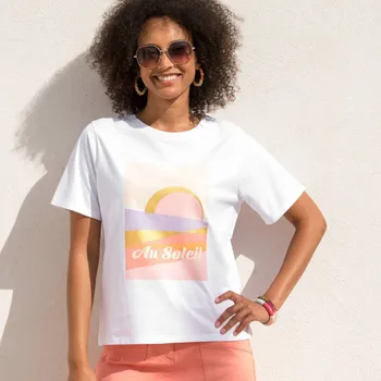 Volné tričko s potiskem bílá/broskvová 34/36