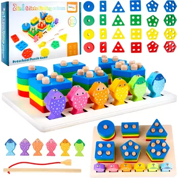 Dřevěná hračka Dřevěná hra chytání rybiček – třídicík tvarů