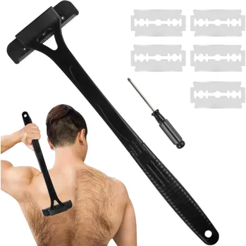 Břitva na holení Holící strojek na záda a nohy Rozložitelná rukojeť 45,5 cm Hlavice s pěti čepelemi Manuální tělové holítko pro muže i ženy