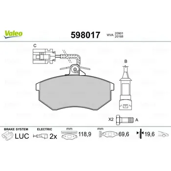 Brzdová destička Sada brzdových destiček, kotoučová brzda VALEO 598017