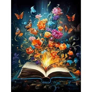 Diamantové malování Diamantové malování/Homfun - Kouzelná kniha s květinami a motýlky + třpytivé kamínky