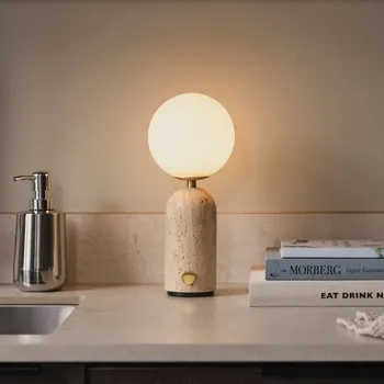 Lampička Globen Lighting Stolní lampa na baterie Torrano, travertin béžový béžová, opálově bílá 1 x 1 W LED - Doprava zdarma
