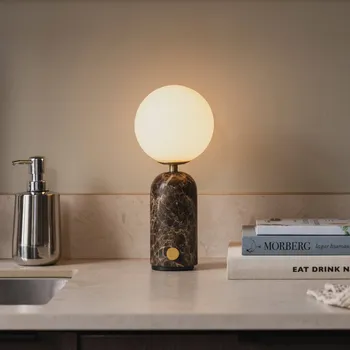 Lampička Globen Lighting Stolní lampa na baterie Torrano, mramorově hnědá hnědá mramorovaná, opálově bílá 1 x 1 W LED - Doprava zdarma