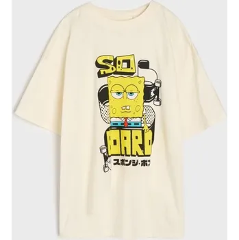 Chlapecké oblečení Sinsay - Bavlněná košilka s potiskem SpongeBob SquarePants - krémová - 006IQ-01X - 006IQ-01X-158