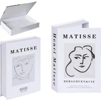 Dekorativní falešná kniha Henri Matisse s minimalistickým portrétem Černobílý design