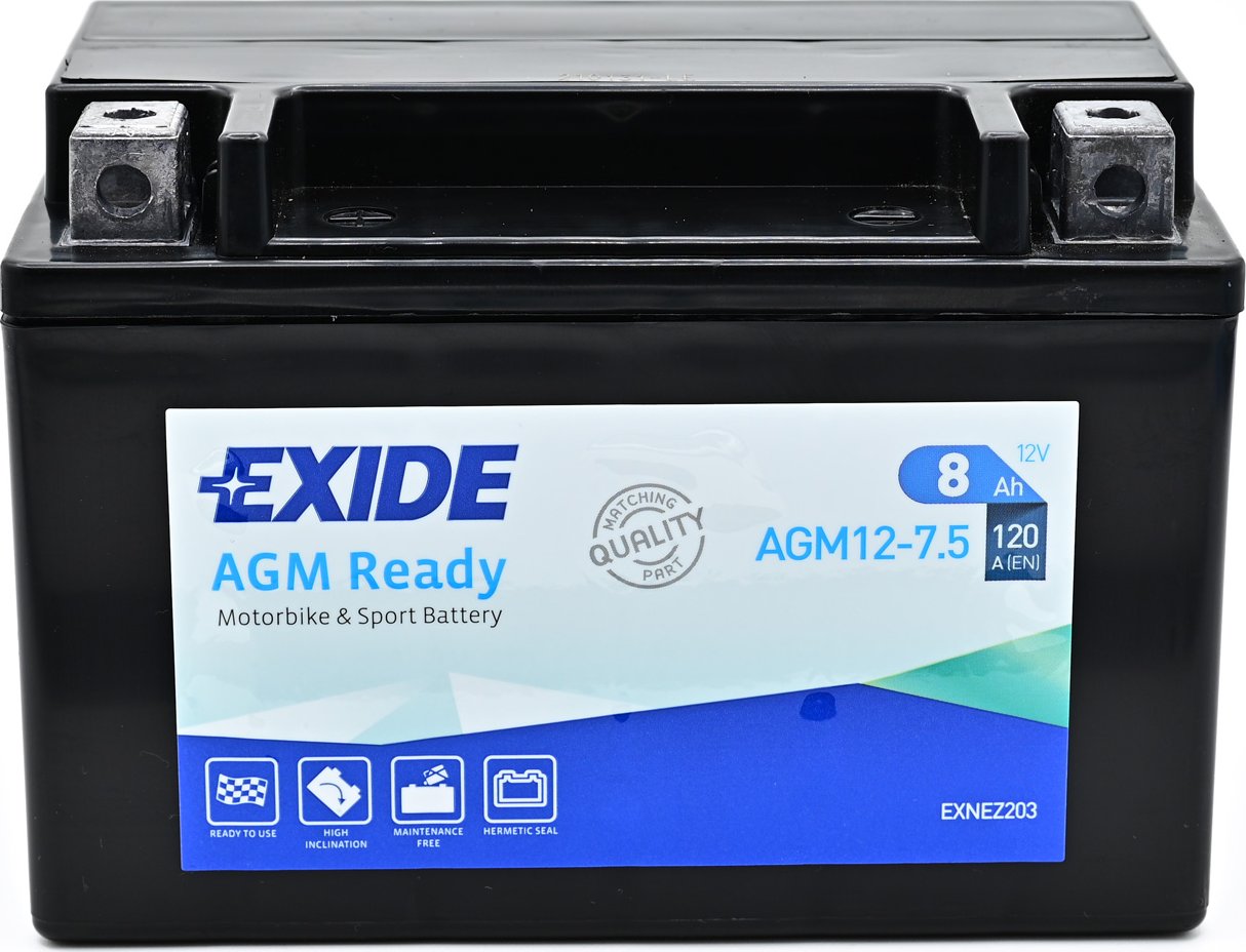 Motobaterie Exide AGM Ready 12V, 8 Ah, AGM12-7.5 (YTX9-BS)