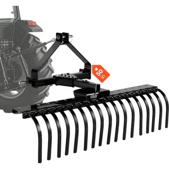 Hrábě VEVOR hrábě na kameny 127 cm, tříbodové závěsné hrábě se 17 ocelovými hroty, vhodné pro traktory kategorie 1, nastavitelný úhel, odolné hrábě na odstraňování větví a odpadu