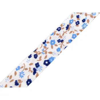Šikmý proužek bavlněný vzorovaný šíře 20 mm zažehlený, barva 920109//2 modrá světlá květy