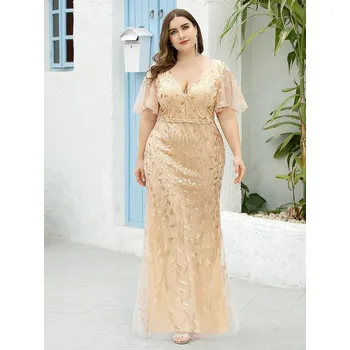 Dámské šaty Pouzdrové šaty na ples s květinovým vzorem Barva: Zlatá, Velikost: 4XL