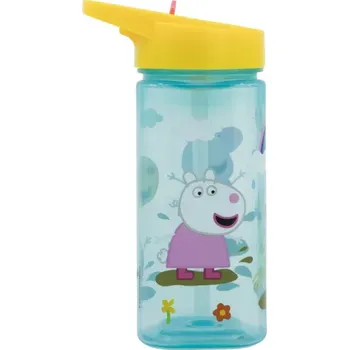 Láhev STOR Plastová hranatá láhev s výsuvným brčkem Peppa Pig, Tritan 510ml, 41214