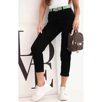 Dámské džíny Dámské džíny mom fit s vysokým pasem a zeleným páskem černé Velikost: 29