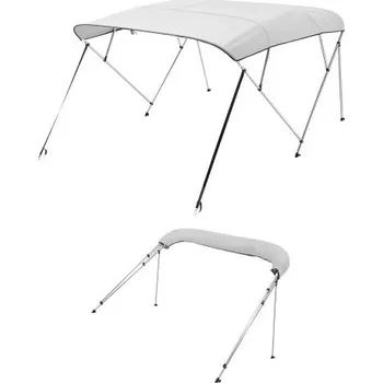 Stříška nad vchodové dveře Stříška se 4 příděmi na lodě, polyesterová stříška 600D s rámem z hliníkové slitiny, vodotěsná a sluneční clona s úložným vakem, 2 podpěrné tyče, 4 popruhy, rozměry 240 cm D x 217 cm Š x 136 cm V, světle šedá