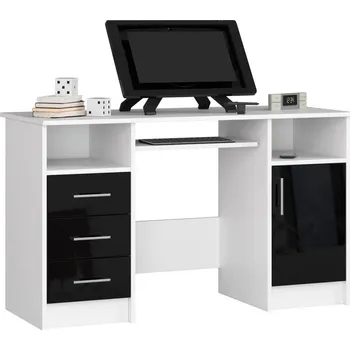 Psací stůl Počítačový stůl KARLION - bílý / černý lesklý