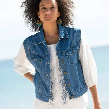 Dámská vesta Džínová vesta na knoflíky sepraná modrá 50