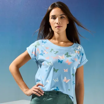 Tričko s krátkými rukávy, potisk motýli modrá 34/36