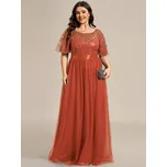 Maxi šaty s krajkovým topem a flitry Barva: Oranžová, Velikost: 4XL