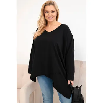 Dámská halenka Dámská bavlněná blůza Plus Size s asymetrickým spodním lemem a výstřihem do V černá Barva: Černá, Velikost: universal